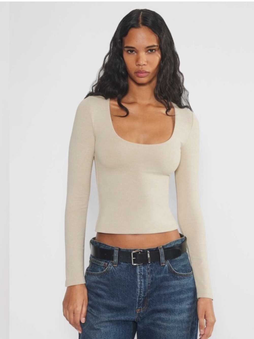 NWT Babaton Contour Scoop Neck Long Sleeve Top Birch size Medium